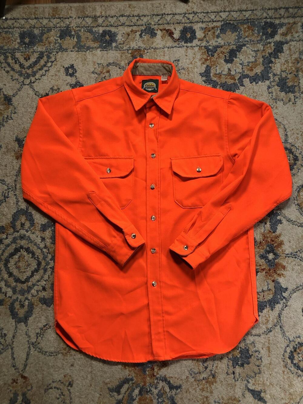 Cabela's Shirt Mens M Orange Blaze Twill Long Sleeve Button Up Hunting Outdoor
